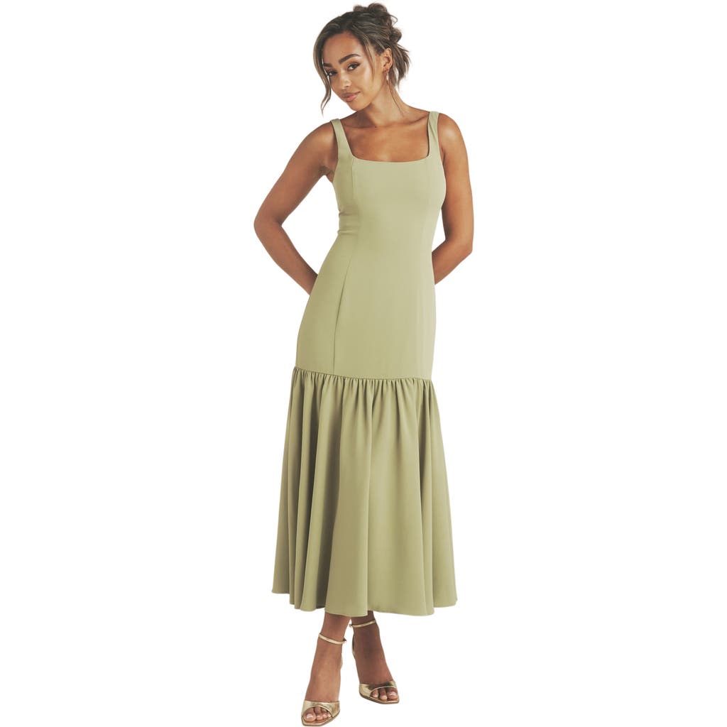 Six Stories Six Stories Square Neck Drop Hem Midi Dress
