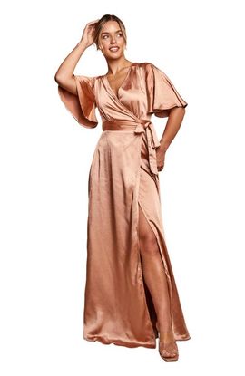 Six Stories Six Stories Wrap Tie Satin Bridesmaid Dress
