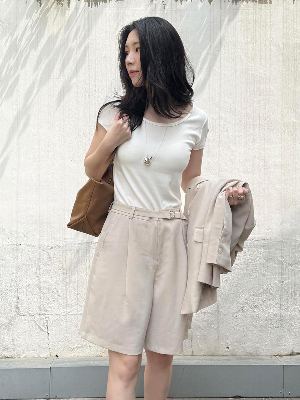 Siyazu Airy Summer Half Slacks Trousers (SIPT7155) [Light beige]