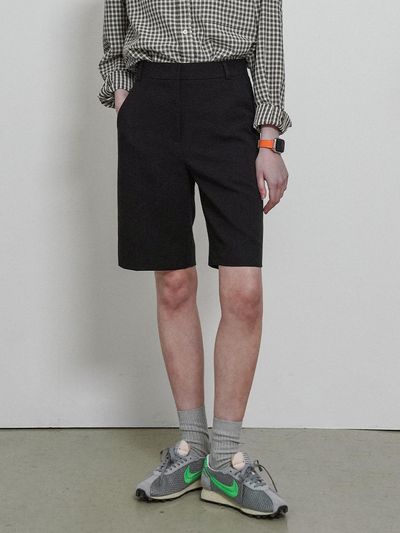 Siyazu Basic Flow Half Elastic Slacks [Black] (SIPT7141)