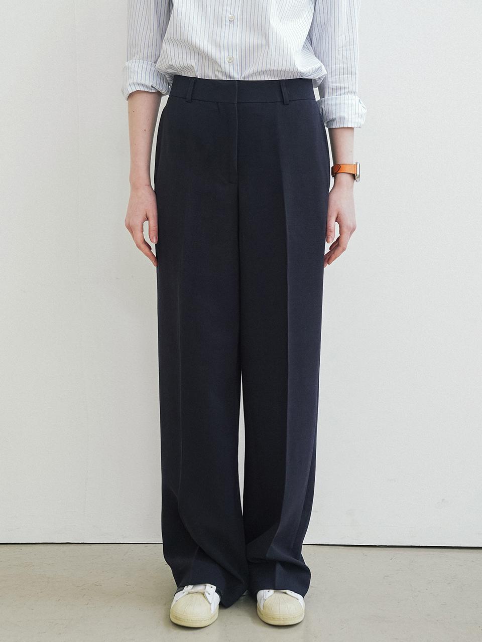 Siyazu Basic Flow Wide Elastic Waist Slacks [Navy] (SIPT7145)