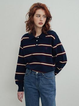 Siyazu Classic Stripe Collar Knit [Navy] (SIKN2136)