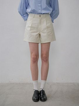 Siyazu Cotton Fitted Flared Denim Shorts [Yellow Beige] (SIJN6030)