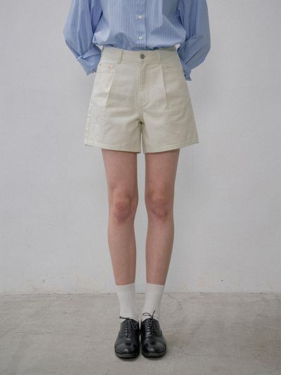 Siyazu Cotton Fitted Flared Denim Shorts [Yellow Beige] (SIJN6030)