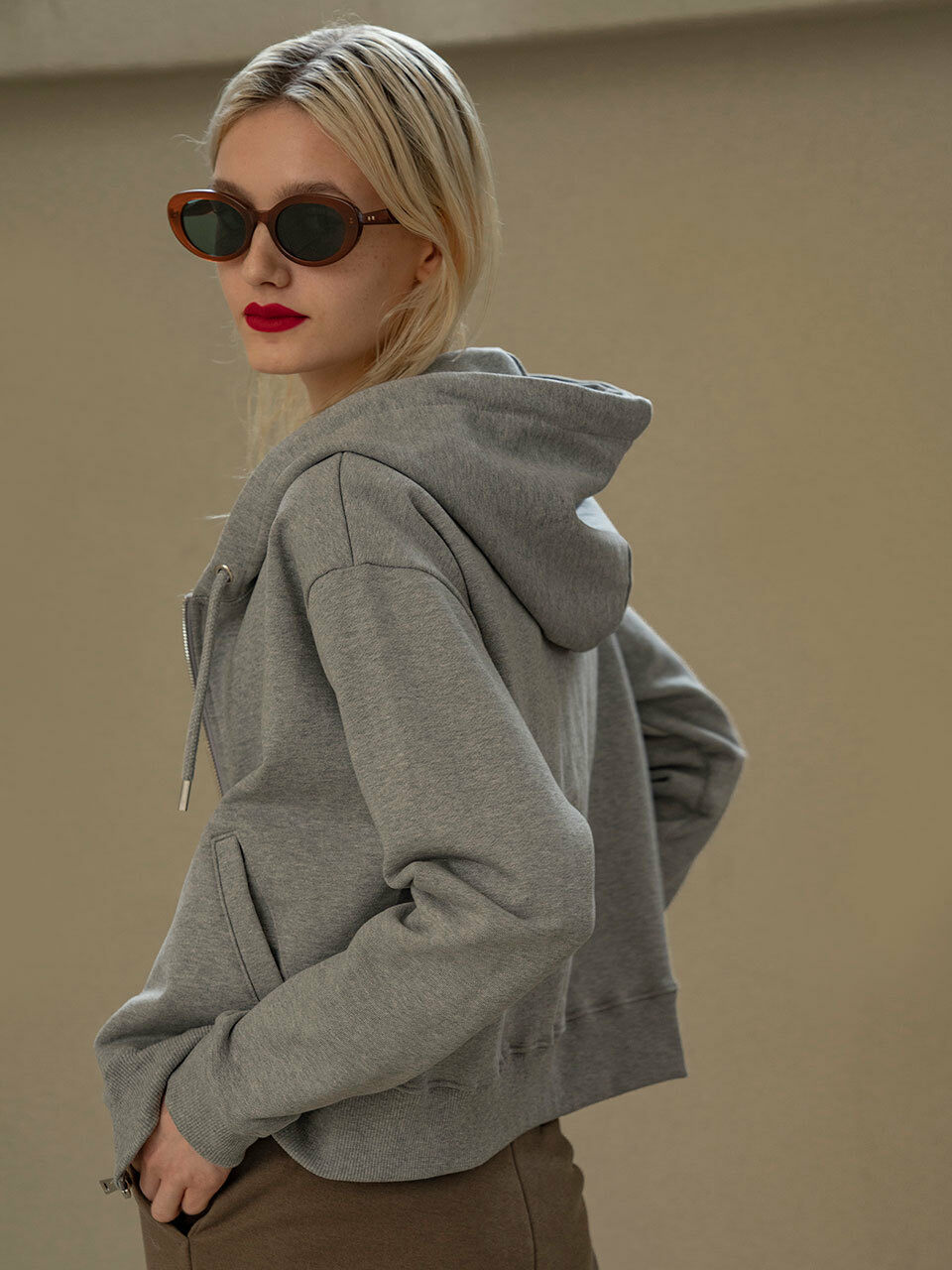 Siyazu Crop Hoodie_Melange gray