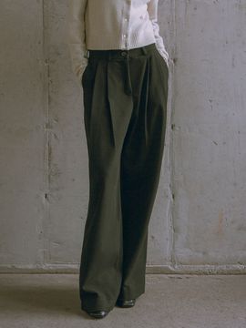 Siyazu Double Weave Two Tuck Wide Slacks - Black