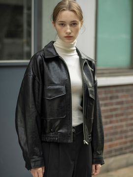 Siyazu Fake Leather Bomber Jacket (Black)