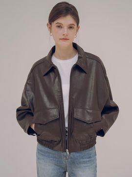 Siyazu Faux Leather Relaxed Bomber Jacket (SIOT4045)
