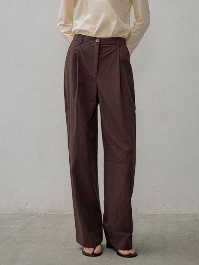 Siyazu Half Elastic Waist Lightweight Single Pleat Pants [Burgundy] (SIPT7142)