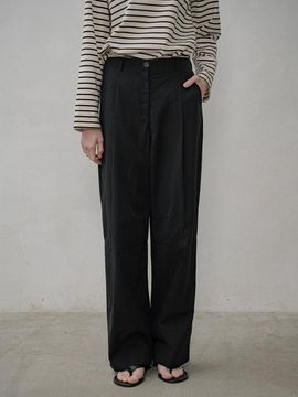 Siyazu Half Elastic Waist Nylon Straight Pants [Black] (SIPT7142)