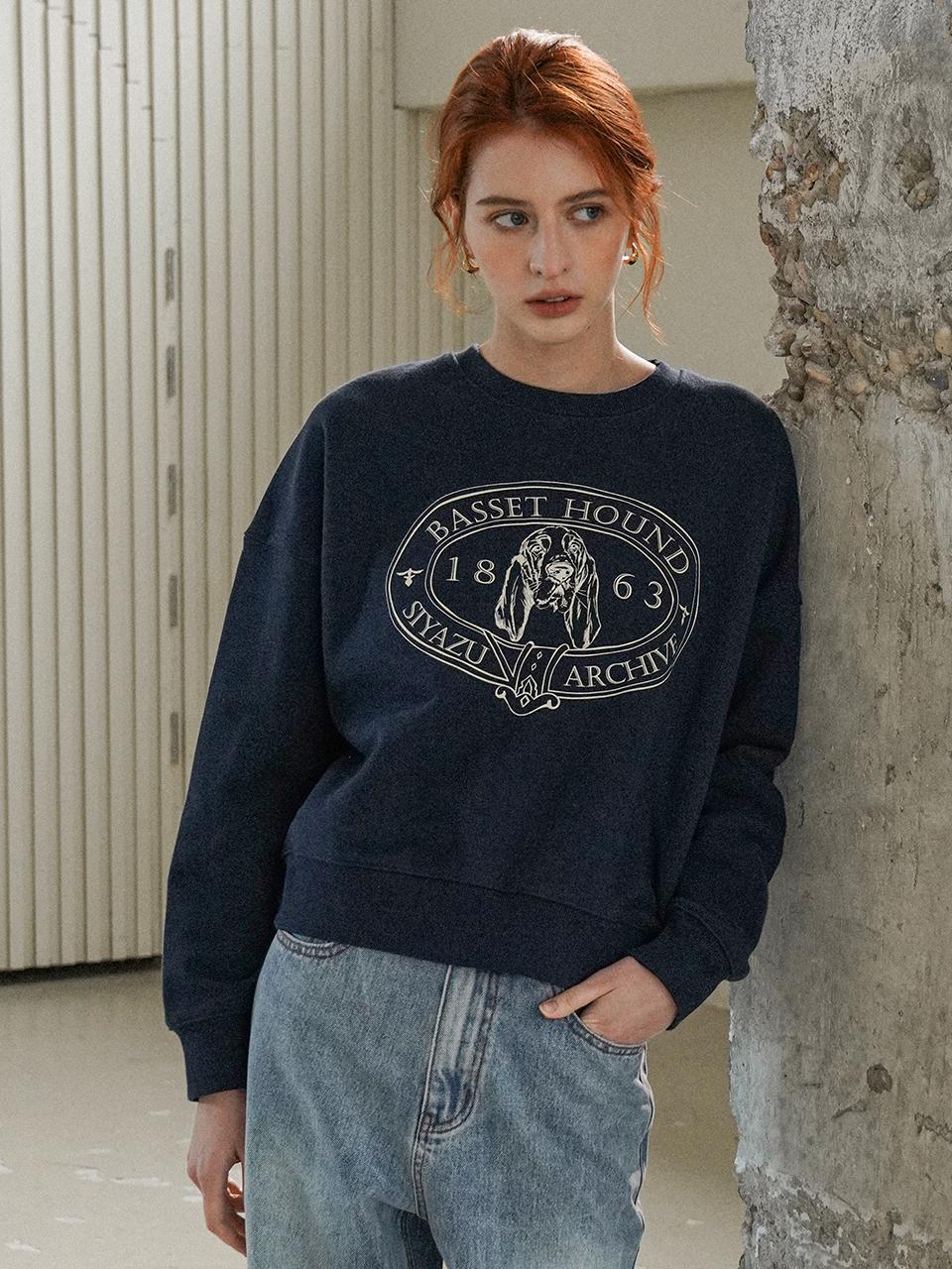 Siyazu Heavy Weight Cotton Relaxed Cropped Sweatshirt [Dark Navy] (SITP5072)