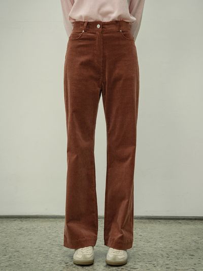 Siyazu High Waist Corduroy Pants (Burgundy)