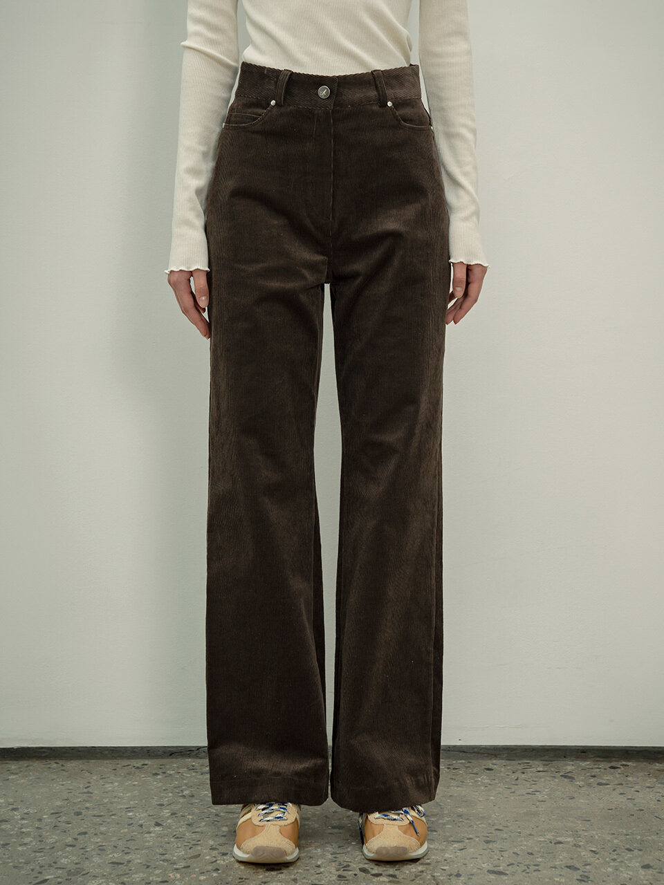 Siyazu High Waisted Corduroy Pants (Charcoal Brown)