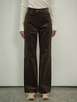 Siyazu High Waisted Corduroy Pants (Charcoal Brown)