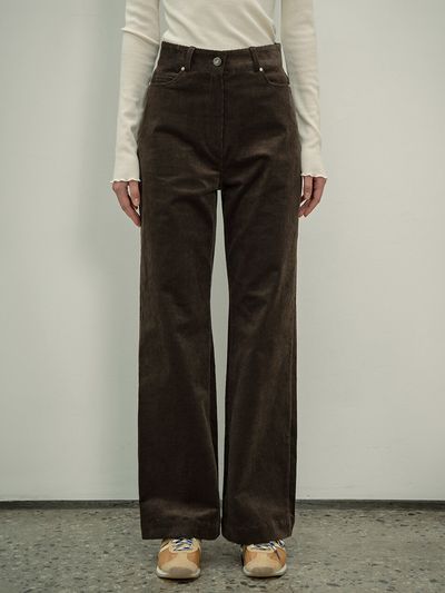Siyazu High Waisted Corduroy Pants (Charcoal Brown)