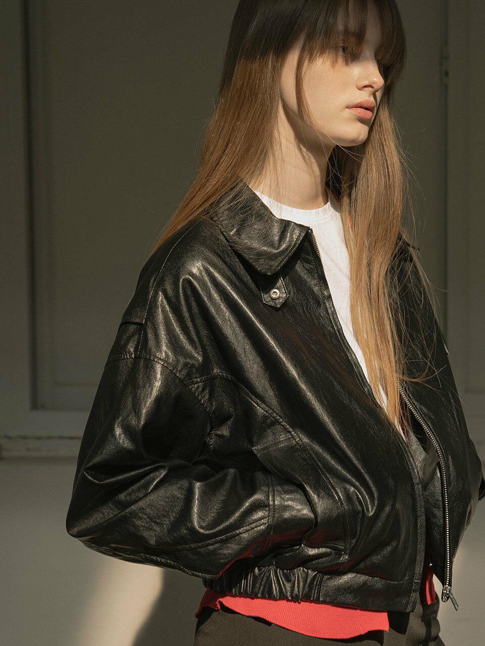 Siyazu Leather Bomber Jacket_Black
