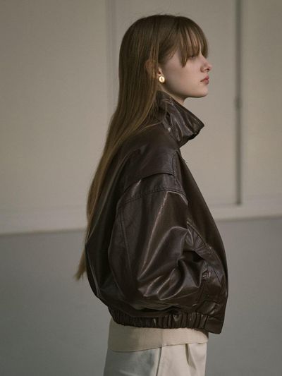 Siyazu Leather Bomber Jacket_Brown
