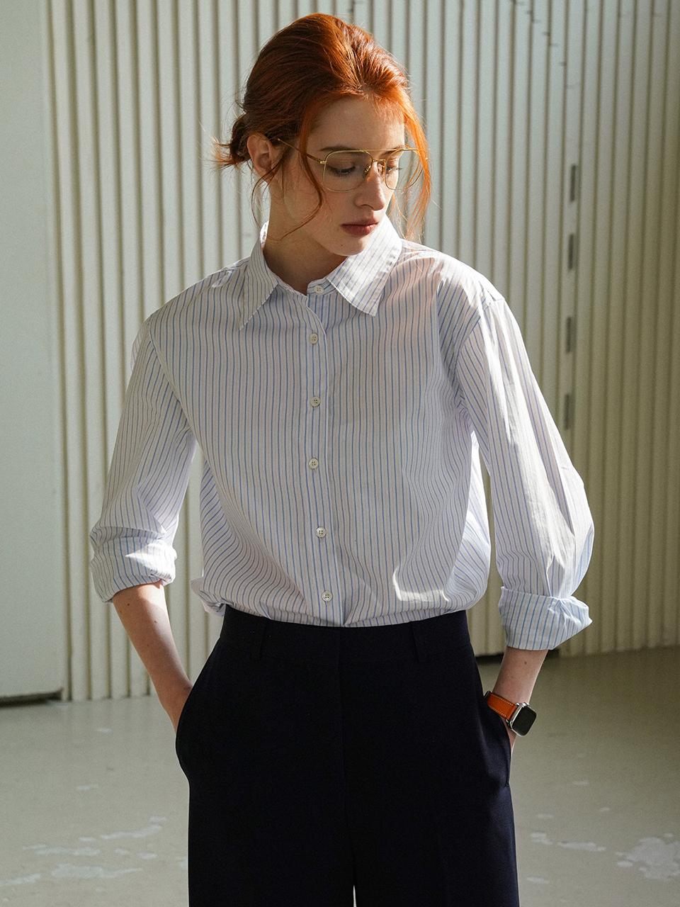 Siyazu Loose-fit Formal Striped Shirt [Multi Blue Stripe] (SITP5162)