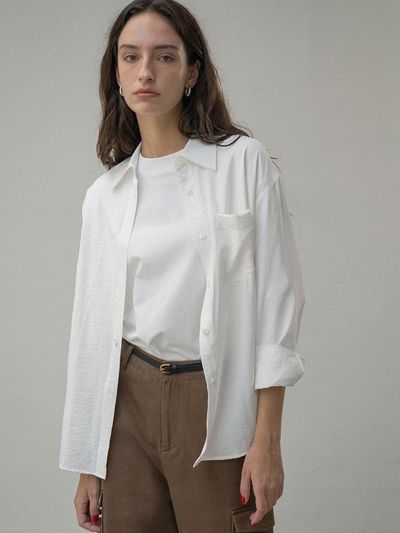 Siyazu Loose Fit Wrinkle Silky Shirt - White