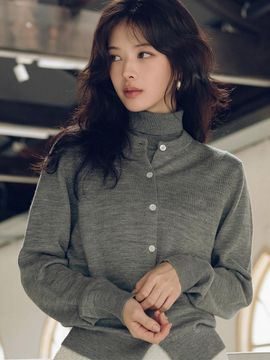 Siyazu Merino Wool Minimal Cardigan - Melange Gray