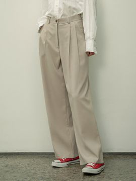 Siyazu Muse Two Tuck Wide Slacks (Beige)