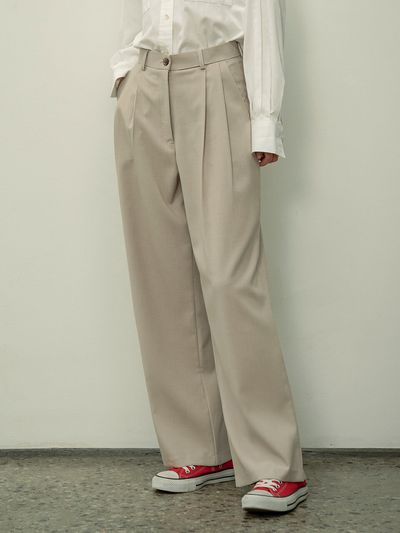 Siyazu Muse Two Tuck Wide Slacks (Beige)