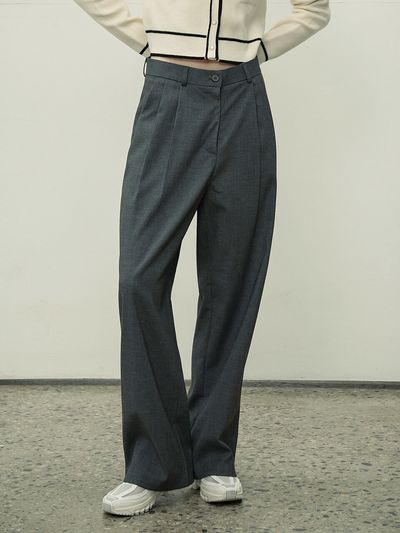 Siyazu Muse Two Tuck Wide Slacks (Charcoal)