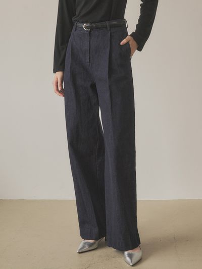 Siyazu No Fade Wide Denim Slacks - Indigo