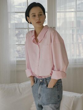 Siyazu Overfit Cotton Relaxed Fit Shirt [Light Pink] (SITP5175)