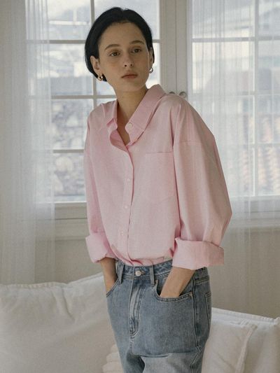 Siyazu Overfit Cotton Relaxed Fit Shirt [Light Pink] (SITP5175)