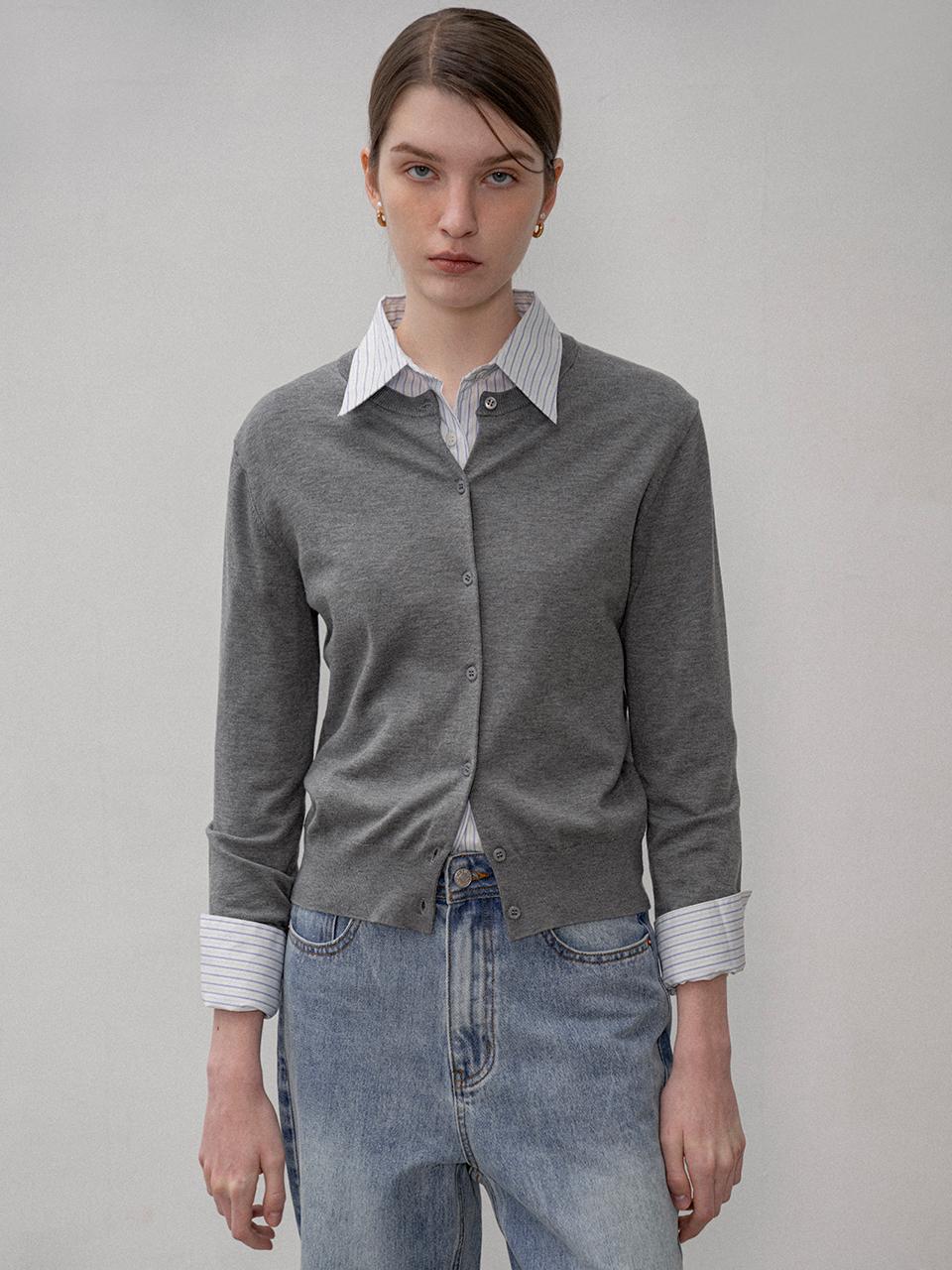 Siyazu Regular Fit Silky Knit Cardigan [Dark gray] (SIKN2138)