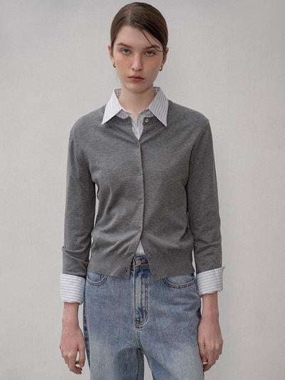 Siyazu Regular Fit Silky Knit Cardigan [Dark gray] (SIKN2138)