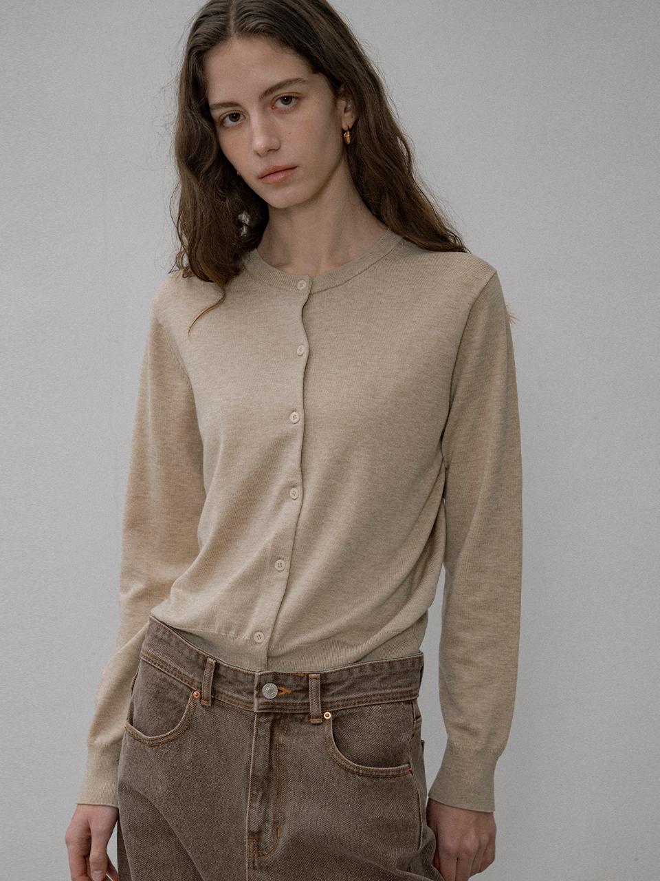 Siyazu Regular Fit Silky Knit Cardigan [Light Brown Beige] (SIKN2138)