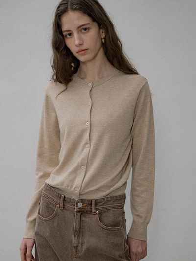 Siyazu Regular Fit Silky Knit Cardigan [Light Brown Beige] (SIKN2138)