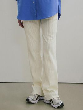 Siyazu Ribbed Boot-Cut Elastic Banding Pants [Cream] (SIPT7094)