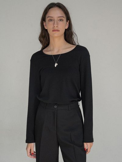 Siyazu Round Neck Long-sleeved T-shirt - Black