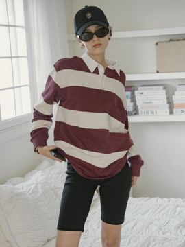 Siyazu Royal Embroidered Rugby T-shirt [Burgundy beige] (SITP5182)