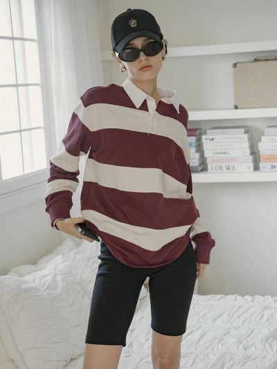 Siyazu Royal Embroidered Rugby T-shirt [Burgundy beige] (SITP5182)