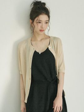 Siyazu See Through Short Sleeve Knit Cardigan_Light Beige