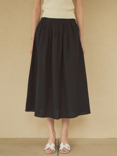 Siyazu Seersucker Flared Skirt _Black