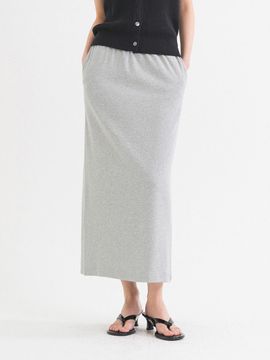 Siyazu Shirring Elastic Band Ribbed Long Skirt (SIST9048) [Melange Gray]