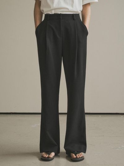 Siyazu SIPT7108 One-tuck Loose Fit Bootscut Slacks_Black