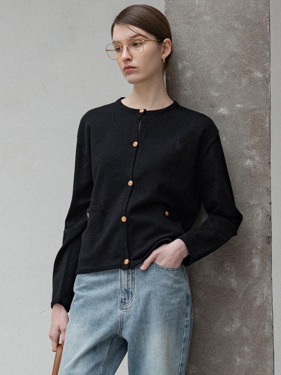 Siyazu Tweed Loose Fit Premium Cardigan [Black] (SIKN2139)