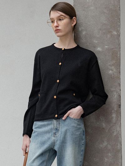 Siyazu Tweed Loose Fit Premium Cardigan [Black] (SIKN2139)