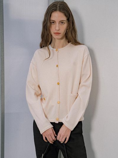 Siyazu Tweed Loose Premium Cardigan [Light pink] (SIKN2139)