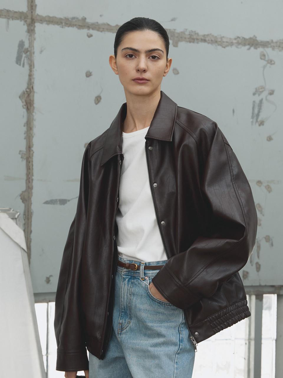 Siyazu Urban Fake Leather Relaxed Fit Jacket [Brown] (SIOT4141)