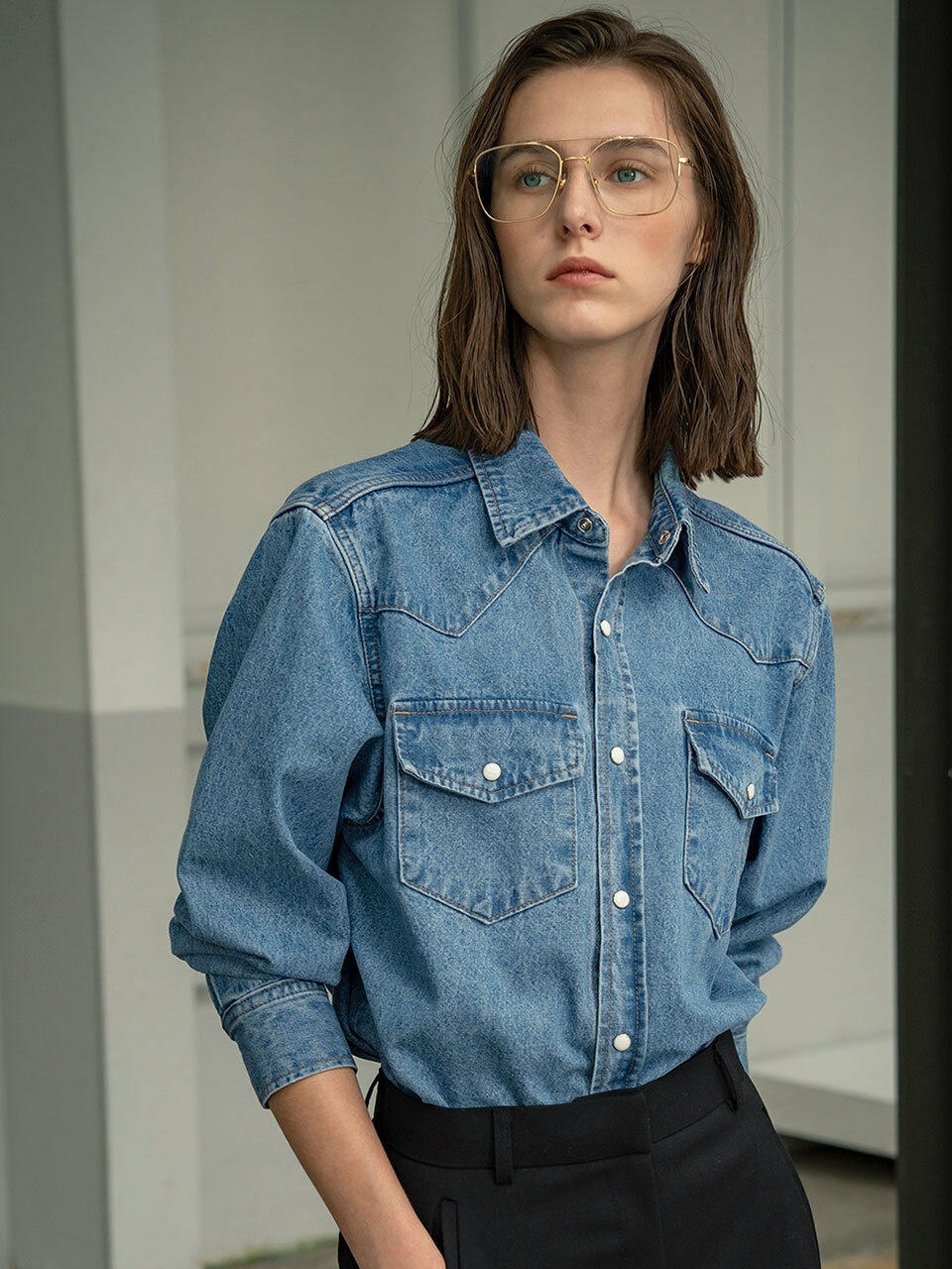 Siyazu Western Denim Shirt _ Medium Blue