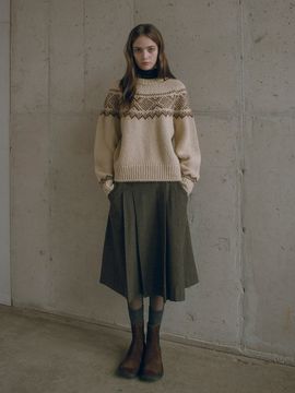 Siyazu Wool Check Pleated Skirt - Brown