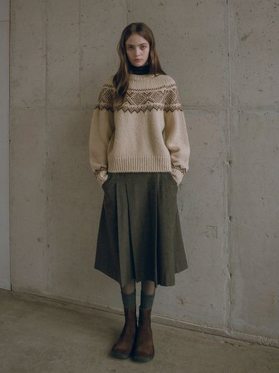 Siyazu Wool Check Pleated Skirt - Brown