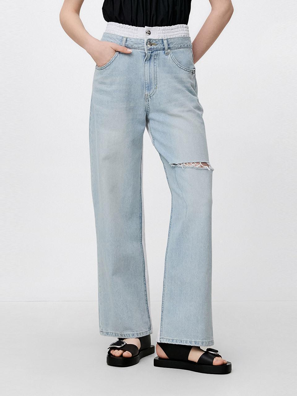 SJYP Contrast Woven Denim Pants (PW2F3NPCT25WLB)